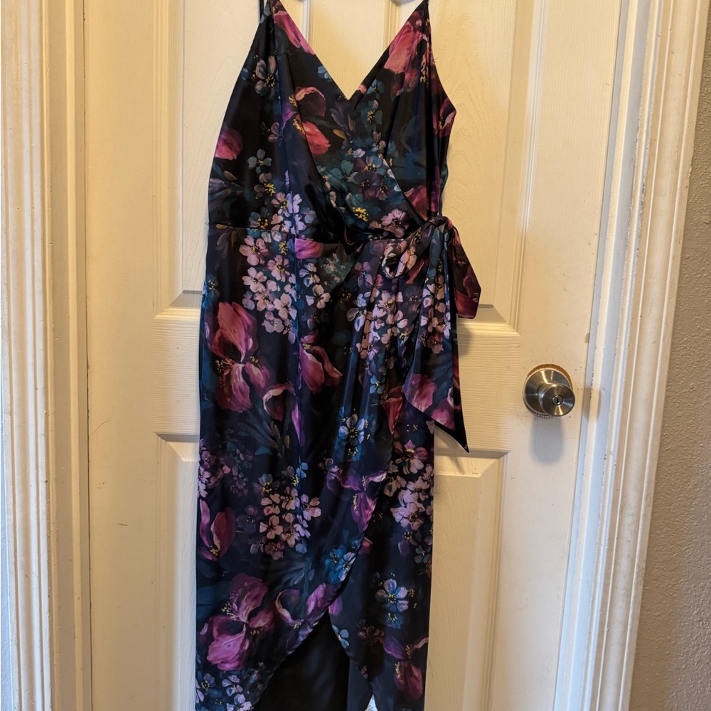 Express Floral Wrap Dress - Navy and Pink